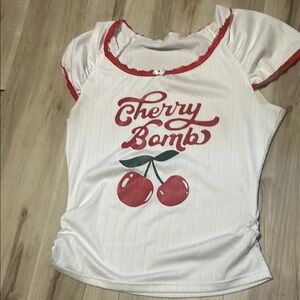 Kawaii Valentine's Day Plus Size Cherry & Letter Printed Color Block Tee (Dar)